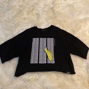Betsey Johnson Black Yellow Banana Crop T shirt Athletic Run Yoga Shirt Small